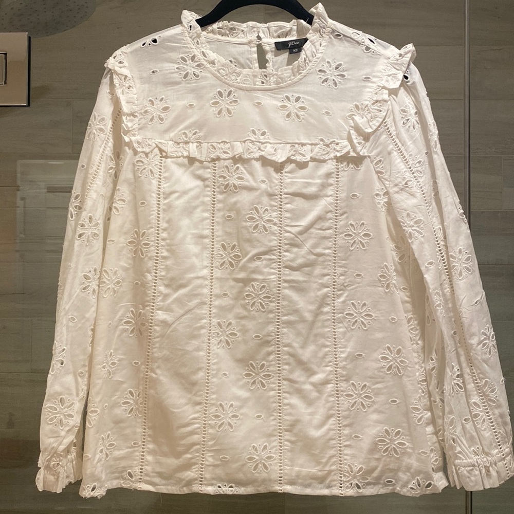 J Crew long sleeve eyelet blouse
